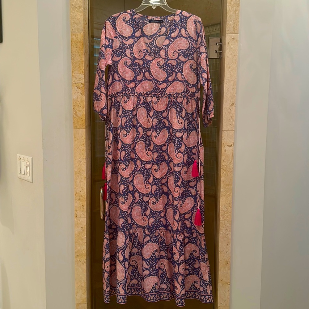 La Plage Pink and Blue Paisley Maxi with pink tassels; XS - Picture 2 of 6